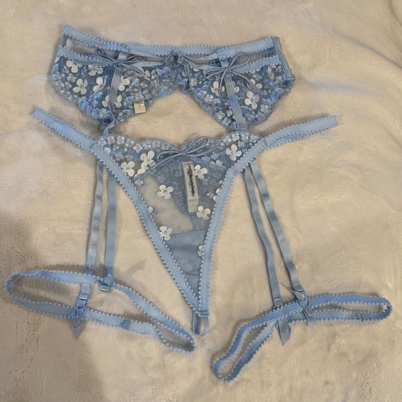New! GARTER PANTY For Love and Lemons Blue Daisy 2 Piece Set 31342 - Picture 6 of 16